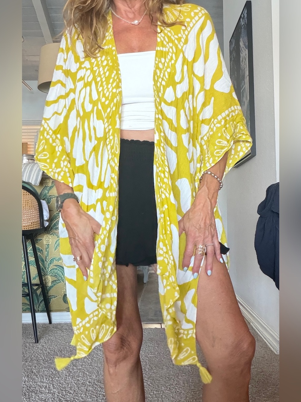 Anthropologie Yellow & White Printed Mini Skirt Cover-Up
